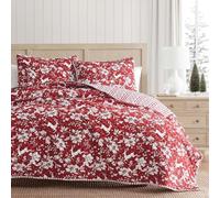 Martha Stewart Parure de lit 3 pièces Classique, légère, Incroyablement Douce et Infroissable avec taies d'oreiller Assorties, Rouge cerf Dansant, lit jumeau