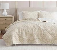 Martha Stewart Parure de lit 3 pièces en mélange de Coton Naturel, Incroyablement Doux avec des Fibres évacuant l'humidité, taies d'oreiller réversibles Assorties de Poids Moyen, Branches superposées