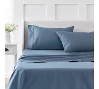 Martha Stewart Parure de lit 4 pièces, 100% Coton, Douce, Lisse, Durable, Facile d'entretien, Poches Profondes de 40,6 cm, draps en Satin, 1 Drap Plat, 1 Drap-Housse, 2 taies d'oreiller, Bleu