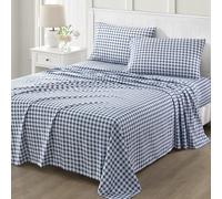 Martha Stewart Parure de lit 4 pièces en Microfibre brossée et lavée, Facile d'entretien, Drap Confortable à Poche Profonde, 1 Drap Plat, 1 Drap-Housse, 2 taies d'oreiller, Grand lit, Bleu Marine