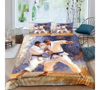 Martial Arts Linge de Lit 3 pièces 3D Effet Microfibre résistante Dynamic Combat Housse de Couette avec Fermeture Éclair Facile d'entretien for Chambre Adulte King（220x240cm）