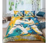 Martial Arts Parure de Lit Microfibre 3 pièces Imprimé en 3D Hypoallergique Dynamic Action Ensemble De Literie avec Fermeture Éclair Respirante for Garçons Adolescents Double（200x200cm）