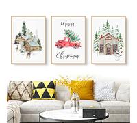 Martin Kench Lot de 3 posters de Noël, images d'hiver, élan, maison en bois, art mural moderne, décoration murale pour la décoration intérieure, sans cadre (A,50 x 70 cm)