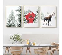 Martin Kench Lot de 3 posters de Noël - Motif paysage de neige d'hiver - Élan - Maison en bois - Décoration murale moderne pour la décoration intérieure - Sans cadre (A,50 x 70 cm)