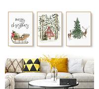 Martin Kench Lot de 3 posters de Noël - Pour hiver, élan - Maison en bois - Décoration murale moderne - Sans cadre - B : 50 x 70 cm