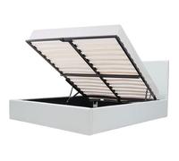 Lit 2 places GENERIQUE Lit adulte 140 x 190 cm + coffre de rangement - simili blanc - sommier inclus - martin