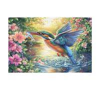 Martin-Pêcheur dans Le Champ de Fleurs 1000 Pièces Puzzle Débutant en Carton Anti-Déchirure Facile Apprentissage Anti-Stress Passe-Temps Cadeau Fête des Mères Petit Prix 1000 PCS