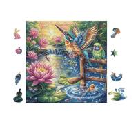 Martin-pêcheur dans l'étang de Lotus 100 Pièces Puzzle Adulte en Carton Anti-Déchirure Haute Qualité Très Difficile Anti-Stress Décoration Murale Cadeau Noël Qualité Premium 28x28cm