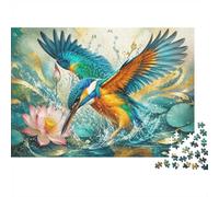 Martin-pêcheur Lotus Eau Puzzle, 1000 Pièces pour Adultes Haute Qualité | 70x50cm Carton, Exercice Mental, Ajustement Serré, Passionnés De Puzzles, Réduction Du Stress