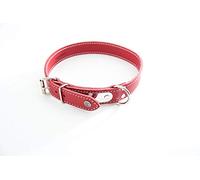 Martin Sellier Collier en Cuir Surpiqué Classique avec Plaque 18mm x 45cm Roug