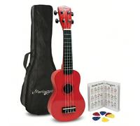 Martin Smith Ukulélé Soprano 21 Pouces, Set Débutant avec Housse, Rouge | Ukulélé soprano 4 cordes avec housse et livre d'accords pour enfants, adultes et débutants, cours, école et voyage