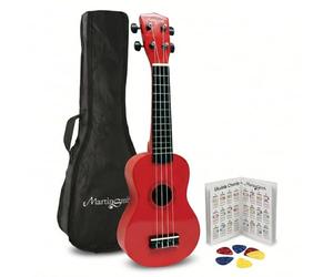 Martin Smith Ukulélé Soprano 21 Pouces, Set Débutant avec Housse, Rouge | Ukulélé soprano 4 cordes avec housse et livre d'accords pour enfants, adultes et débutants, cours, école et voyage