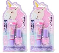 Martinelia Duo Vernis et Gloss Enfant Licorne - Set Avec 1 Vernis Rose et 1 Gloss Paillette à la Fraise- Vernis à Ongles Enfant Rose - Vernis Enfant & Gloss Licorne dès 4 Ans (Lot de 2)