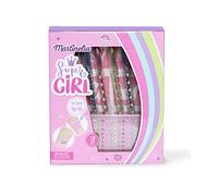 Martinelia Tatouages Éphémères pour Enfant Super Girl - Pochoirs et Stylos de Tatouage Corporel Paillettes et Autocollants - Atelier Créatif Maquillage pour Fille Garcon Lavable, Sans Produits Nocifs