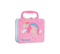 Martinelia Coffret Maquillage Enfant + Boîte en Métal Licorne - Coffret Beauté Fille 2 Rouge à Lèvres Gloss, 2 Vernis à Ongles Enfant & 11 Ombres à Paupières - sans Produits Nocifs, Vernis à l'eau