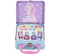 Martinelia Coffret Maquillage Enfant + Boîte en Métal Licorne - Coffret Beauté Fille 2 Rouge à Lèvres Gloss, 2 Vernis à Ongles Enfant & 11 Ombres à Paupières - sans Produits Nocifs, Vernis à l'eau
