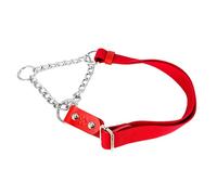 Martingale Collier Semi Etrangleur pour Chien avec Chaîne et Cuir. Anti Traction. L. Rouge & Rouge