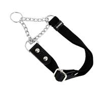Martingale Collier Semi Etrangleur pour Chien avec Chaîne et Cuir. Anti Traction. M. Noir & Noir