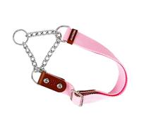 Martingale Collier Semi Etrangleur pour Chien avec Chaîne et Cuir. Anti Traction. M. Rose & Cognac