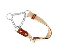 Martingale Collier Semi Etrangleur pour Chien avec Chaîne et Cuir. Anti Traction. S. Beige & Cognac