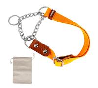 Martingale Collier Semi Etrangleur pour Chien avec Chaîne et Cuir. Anti Traction. S. Orange & Cognac