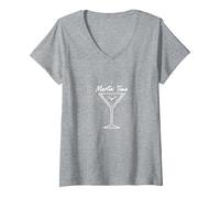 Martini Time Cocktail Hour, célébration de l'happy Hour T-Shirt avec Col en V, Femme, Gris Chiné, M