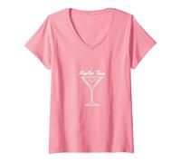 Martini Time Cocktail Hour, célébration de l'happy Hour T-Shirt avec Col en V, Femme, Rose, M