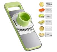 Martivex Slicer,6-In-1 Vegetable Slicer,Multi-Purpose Kitchen Tool with Stainless Steel Blades,for Slicing,Shredding,Julienne,Waffle Cuts,Fruits,Cheese and Vegetables (Green)