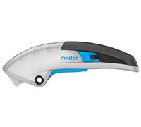 MARTOR SECUPRO MARTEGO Cutter de Sécurité, Rétraction Lame, Aluminium | Droitier & gaucher, pince, manche alu, lame trapézoïdale, rétraction auto., verrouillage, carton, film. No. 122001.02