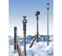 MARTVSEN Trépied extensible de poche pour 3 caméras, 160 cm, perche à selfie, support Vlog, ouverture automatique par contact au sol, 8 niveaux de réglage pour caméra d'action GoPro DJI Insta360