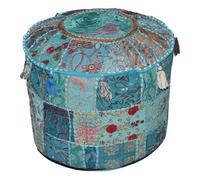 Marubhumi Tabouret Pouf Indien Vintage Patchwork orné d'une Housse de Pouf de Salon 46 x 33 cm