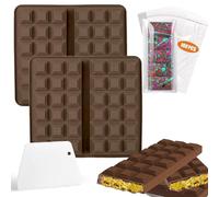 MARUKO 2 Moule Chocolat, Moule Tablette Chocolat Dubai avec 100 Sachets + 1 Grattoir, Moules à Chocolat pour Barres de Chocolat à 18 Cavités Cadeau de Accessoires de Cuisine