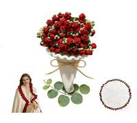 MARUKO Couverture Bouquet de Fleurs au Crochet, 100cm Couverture en Roses DIY Faite Main - Cadeau pour la Fête des Nouvel an,Mères, Saint-Valentin, Anniversaire (Fini, Rouge)
