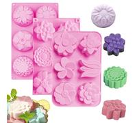 MARUKO Lot de 3 moules à gâteau en silicone en forme de fleur, 6 cavités en forme de fleur 3D, moules à chocolat en silicone de qualité alimentaire pour savon, mousse, muffin, gâteau, chocolat, gelée