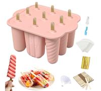 MARUKO Moules à Glace Réutilisables, Moulle a Glace en Silicone sans PBA pour Sucettes Glacées, 9 Cavités avec 50 Bâtonnets, 50 Sacs, 50 Attaches, Brosse et Entonnoir (Rose)