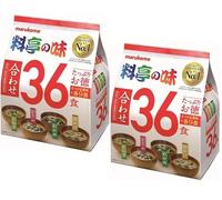 Marukome Soupe Miso Ryotei no Aji 4 Saveurs, 36 Soupes Miso Instantanées Japonaises (Algues Wakame, Oignons Verts, Tofu, Aburaage), Lot de 2 Packs (Total 72 Soupes)