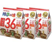 Marukome Soupe Miso Ryotei no Aji 4 Saveurs, 36 Soupes Miso Instantanées Japonaises (Algues Wakame, Oignons Verts, Tofu, Aburaage), Lot de 3 Packs