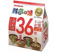 Marukome Soupe Miso Ryotei no Aji 4 Saveurs, Pack de 36 Soupes Miso Instantanées Japonaises (Algues Wakame, Oignons Verts, Tofu, Aburaage)