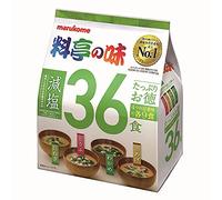 Marukome Soupe Miso Ryotei no Aji 4 Saveurs, Réduit en Sel, Pack de 36 Soupes Miso Instantanées Japonaises (Algues Wakame, Oignons Verts, Tofu, Aburaage)