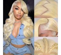 MARUOL Perruque de cheveux humains blonds ondulés HD avec dentelle frontale transparente 613 x 15 cm pour femme noire densité 180 % 61 cm