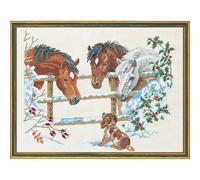 MARUSSIA Eva Rosenstand Kit de point de croix Motif chevaux et chiots 45 x 60 cm