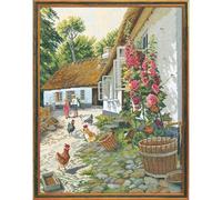 MARUSSIA Eva Rosenstand Kit point de croix Motif rose trémière 48 x 67 cm