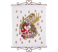 MARUSSIA Eva Rosenstand Tapisserie murale au point de croix Calendrier de l'Avent Père Noël avec enfants Motif compté 40 x 50 cm