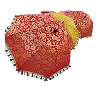 Marusthali Lot de 2 parapluies décoratifs indiens en coton avec motif floral pour fête en plein air Motif floral Doré
