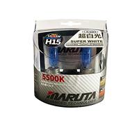 MARUTA SUPER WHITE H15 12V 55/15W lampe halogène pour feux de route & feux diurnes, effet xénon 5500K, ampoule xénon-gaz longue durée avec verre quartzeux de haute qualité & homologation routière (mar