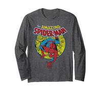 Marvel Amazing Spider-Man Vintage Comic Manche Longue, Unisexe pour Adultes, Chiné Foncé, M