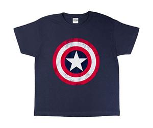 Marvel Avengers Assemble Captain America Distressed-Schild Jungen-T-Shirt Marine 134 | Alte 3-15, Marvel Geschenke, Avengers Junge Mode Top, Kinderkleidung, Kindergeburtstags-Geschenk-Idee