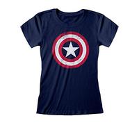 Marvel Avengers Assemble Captain America Distressed Shield T-Shirt ajusté, Aux Femmes, S-5XL, Marine, Merce Ufficialee