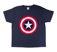 Marvel Avengers Assemble Captain America Distressed Shield T-Shirt, Enfants, 104-182, Marine, Merce Ufficialee