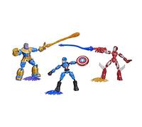 Marvel Avengers Bend and Flex, Pack 3 Figurines Flexibles avec Iron Man, Captain America et Thanos, inclut 9 Accessoires